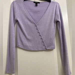 Long Sleeve Purple Deep V Neck Crop Tee